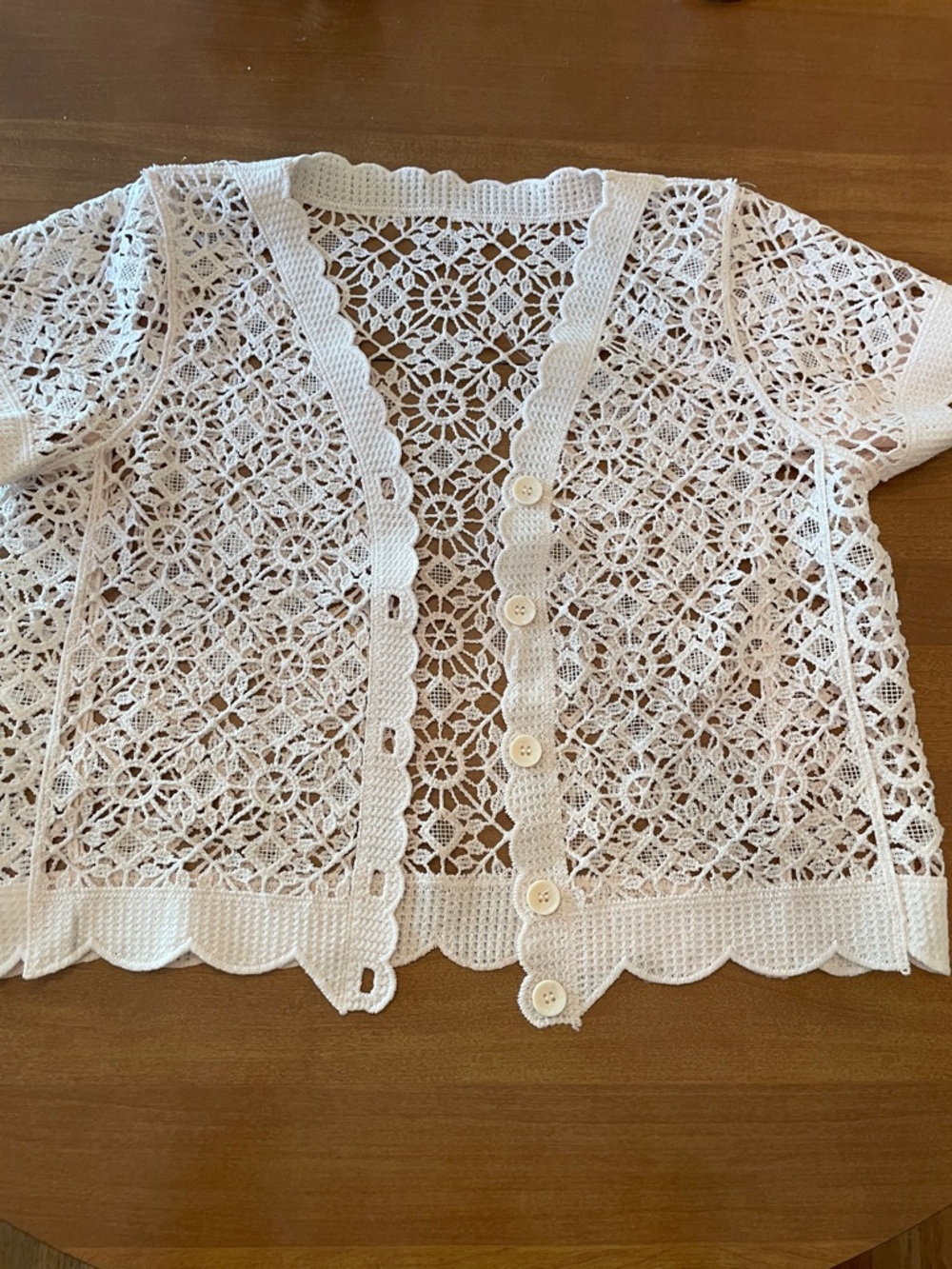 White Crochet Knit Button-Front Cardigan